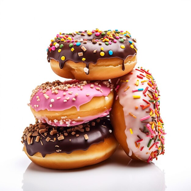 Delicious colorful donuts isolated on white background