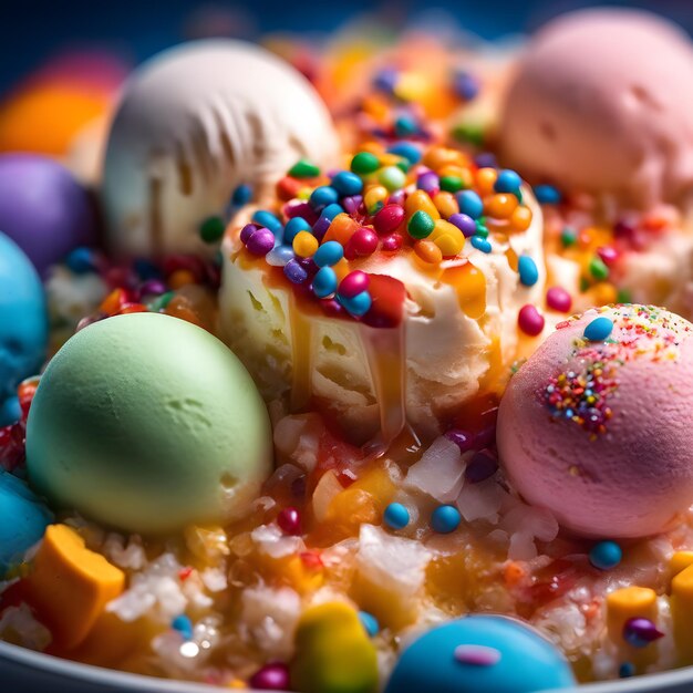Delicious Colorful ice cream with full topping