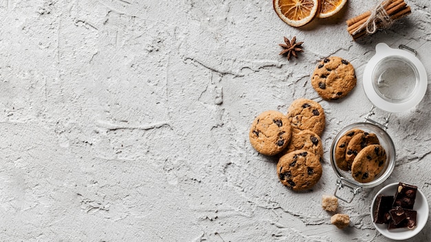 Photo delicious cookies flat lay
