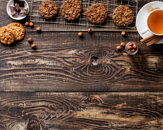 Delicious cookies flat lay