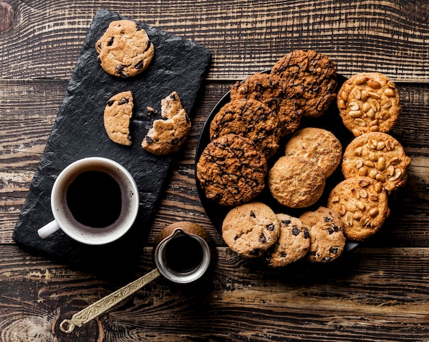 Delicious cookies flat lay