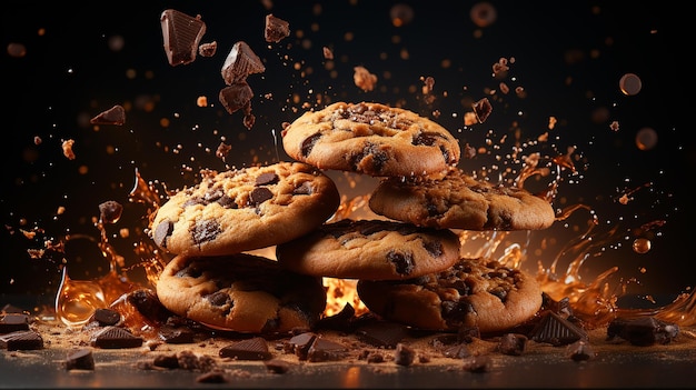 Delicious Cookies with Falling Chocolate