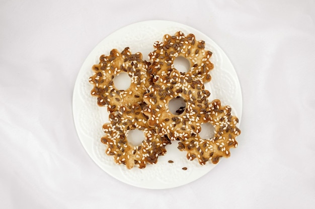 Photo delicious cookies with sesame seeds and flax baking according to home recipes