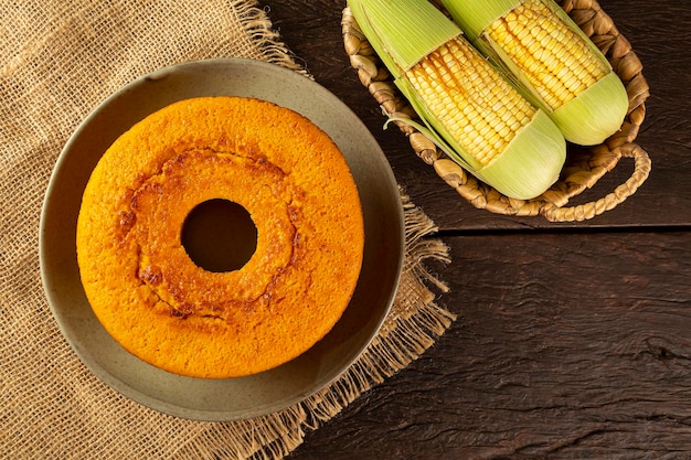 Delicious corn cake on table Typical Brazilian cake