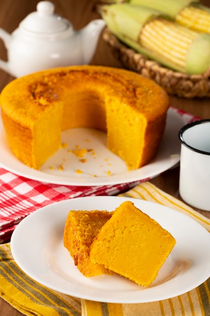 Delicious corn cake on the table