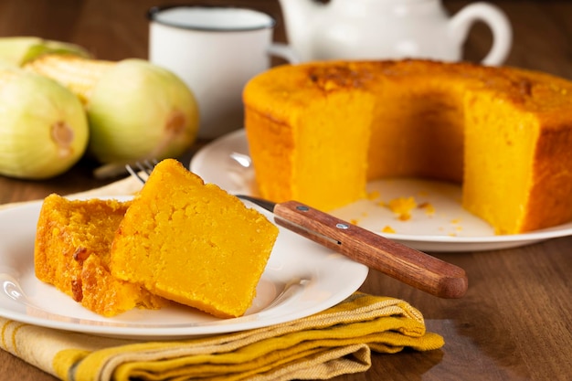 Delicious corn cake on the table