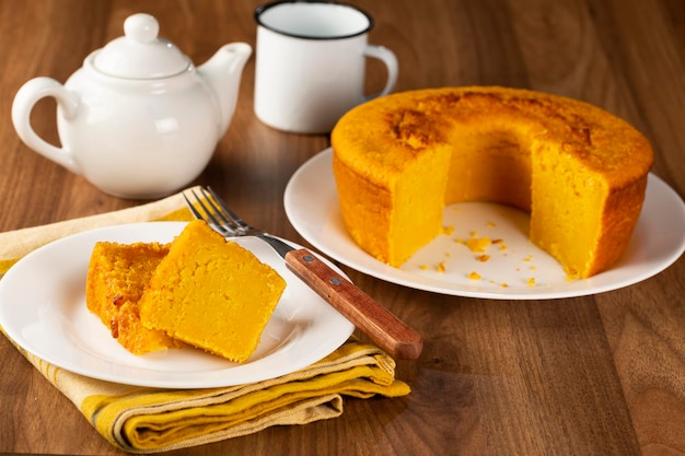 Delicious corn cake on the table