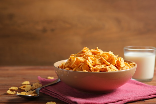 Delicious cornflakes in a plate on the table
