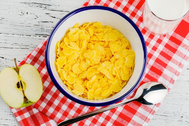 Delicious cornflakes on a red napkin