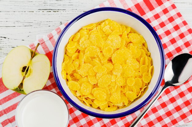 Delicious cornflakes on a red napkin