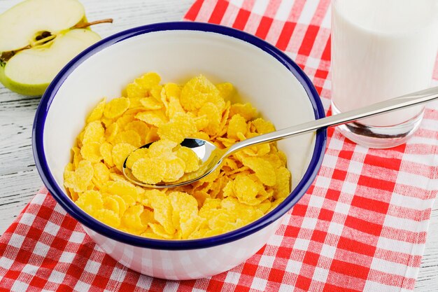 Delicious cornflakes on a red napkin