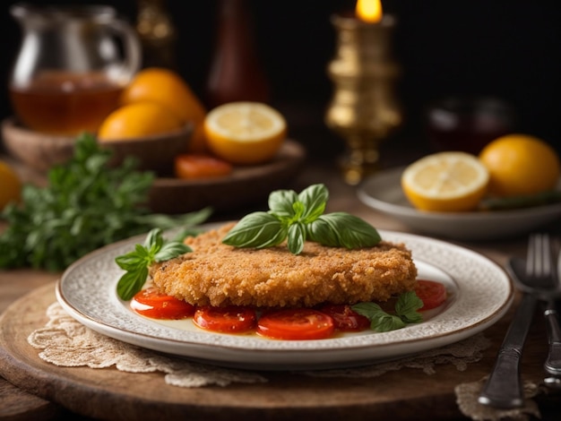 Foto deliziosa cotoletta alla milanese panizzata cotoletta di vitello fritta a perfezione dorata che incarna la semplicità