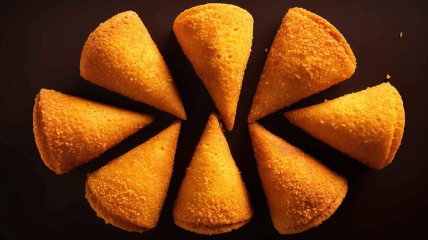 Foto delizioso piatto di cibo brasiliano coxinhas con sfondo scuro per studio