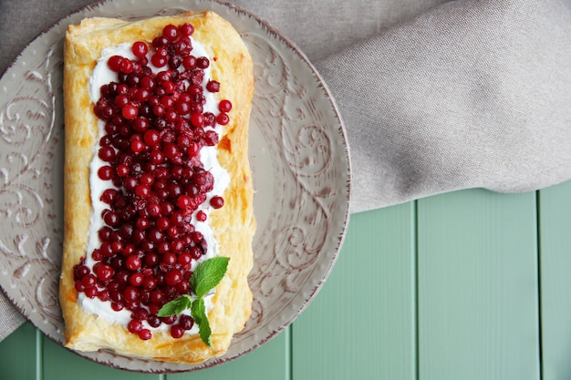 Delicious cranberry cake closeup