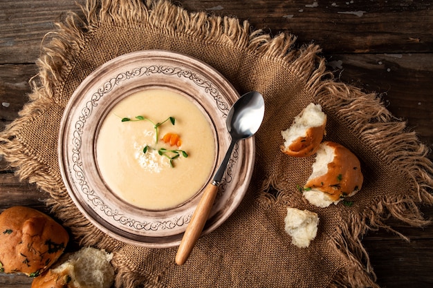 Delicious cream soup in a bowl