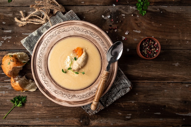 Delicious cream soup in a bowl