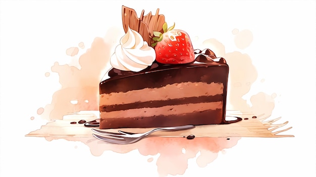 おいしいクリーミーなチョコレートフルーツケーキのイラスト