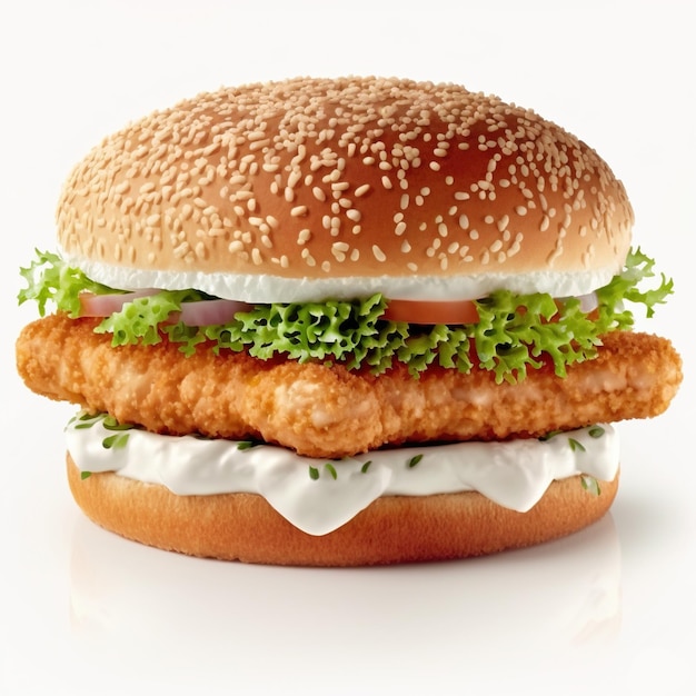 Delicious crispy chicken burger AI