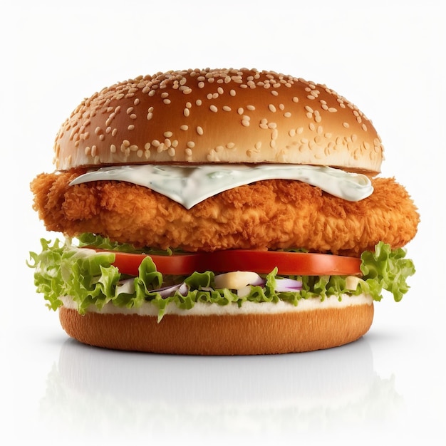 Delicious crispy chicken burger AI