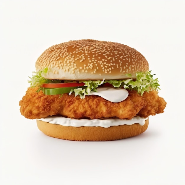 Delicious crispy chicken burger AI