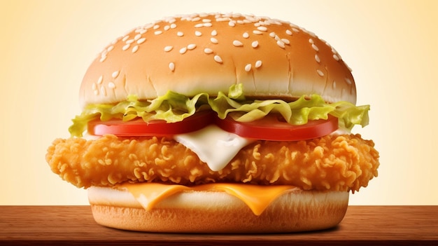 Foto delizioso hamburger di pollo croccante in sfondo isolato generato dall'ia