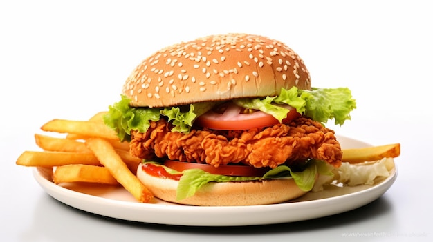 Delicious crispy chicken burger in Isolated Background AI Generated