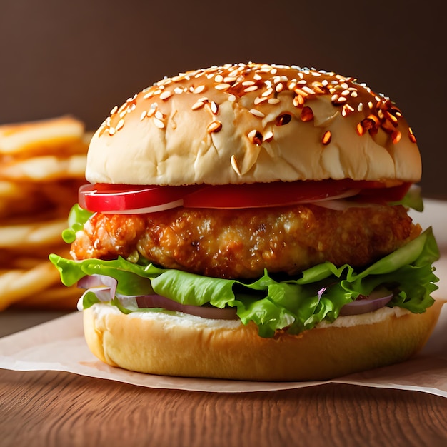 Delicious crispy chicken burger with cheese