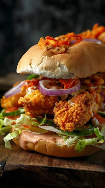 Photo delicious crispy chicken sandwich with fresh ingredients