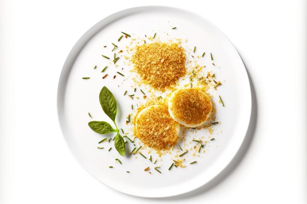 Delicious crispy fried breadcrumbs with herbs on white plate