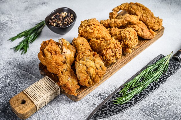 Delicious crispy fried breaded chicken parts