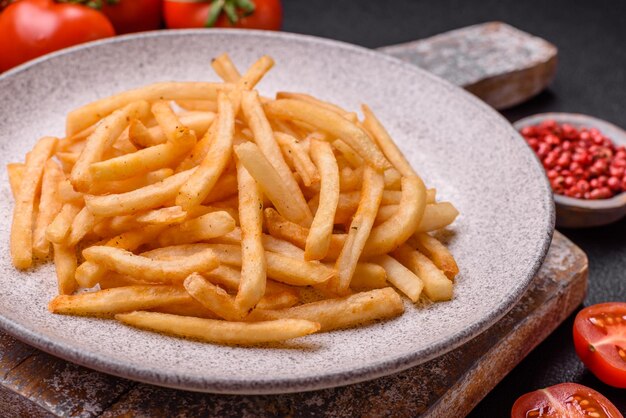 Photo delicious crispy golden fries with salt and spices