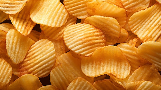 Delicious crispy potato chips famous snack fat food wallpaper texture for banner flyer