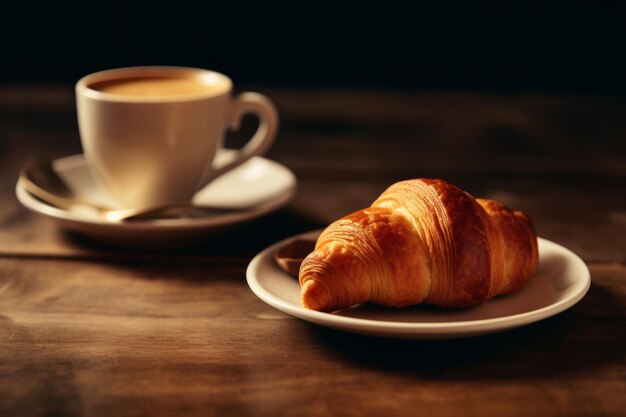 お皿に盛られたおいしいクロワッサンとコーヒー