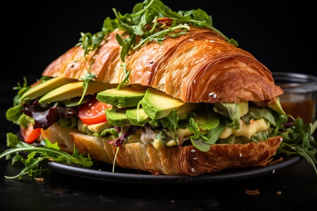 Delicious Croissant Sandwich with Avocado and Tomato