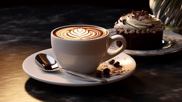 delicious cup of coffee and cake photo high quality