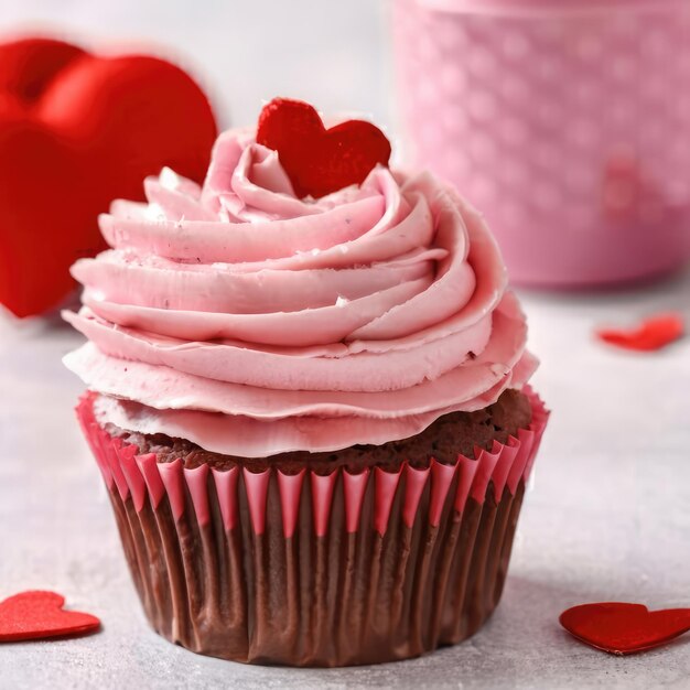 Delicious cupcake for Valentine Day closeup