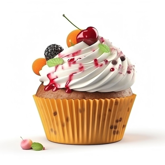 Delicious cupcake on white background