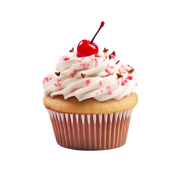 Delicious cupcake with cream and cherry