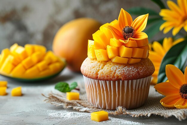 Delicious cupcake with mango