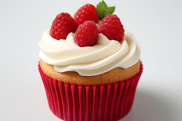 Delicious cupcake with raspberries