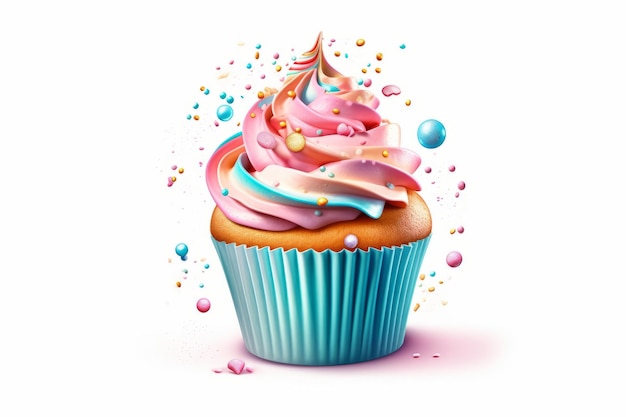 Delicious Cupcake with Swirl Frosting Isolated on White Background Generative AI