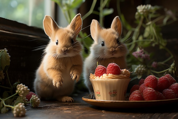 Delicious cupcakes with bunnies