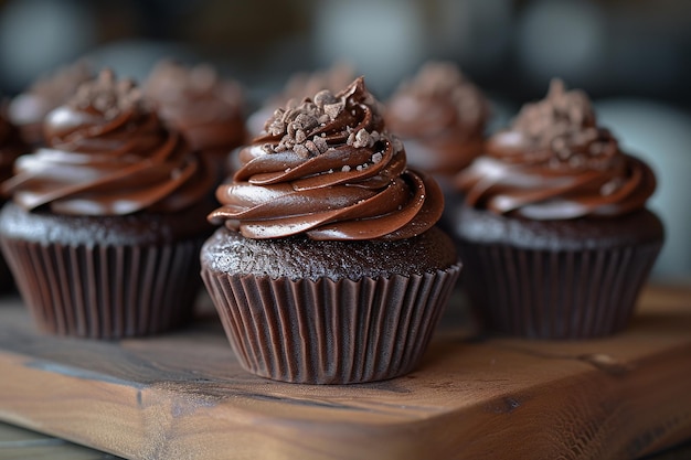 Foto deliziosi cupcakes con glassa al cioccolato