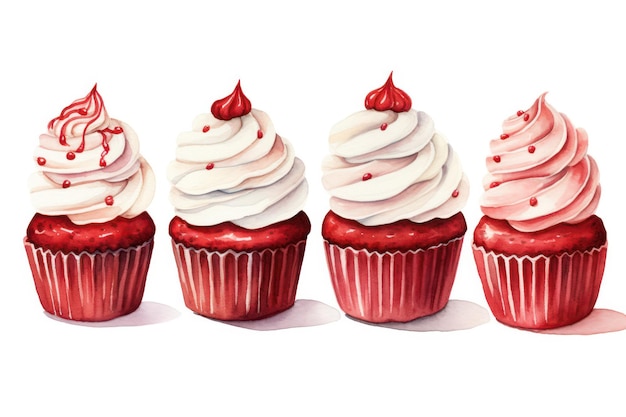 Delicious Cupcakes with Sweet Frosting and Buttercream Swirls on a Pink and Red Background