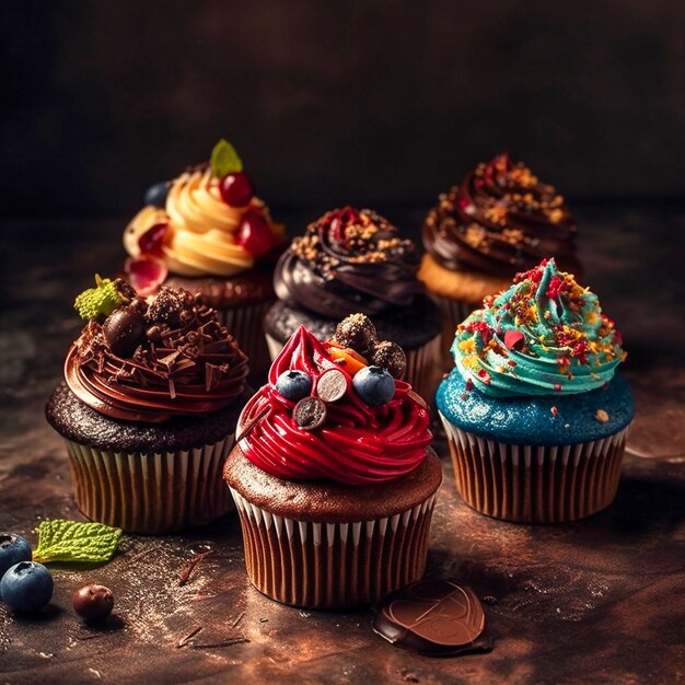 Delicious cupcakes on a wooden table