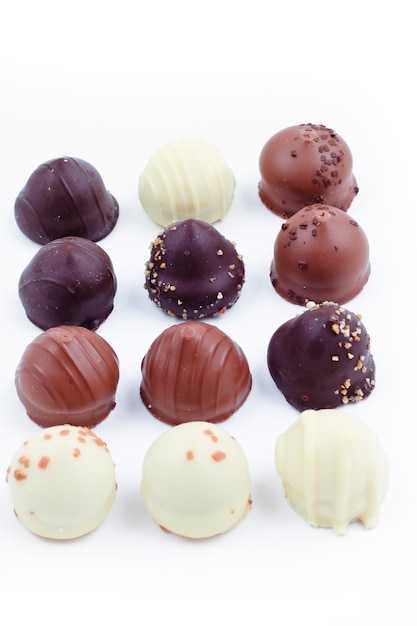 Delicious dark, milk, and white chocolate pralines.