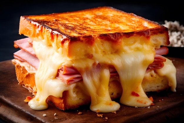 Delicious and decadent ham and cheese croque monsieur Generative AI