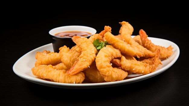 A Delicious Delight Crispy Fried Shrimp on a White Plate with Tangy Dipping Sauce