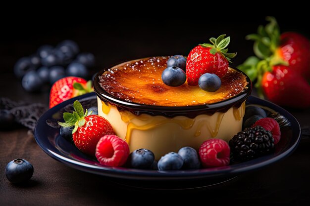 delicious dessert creme brulee with berries 1