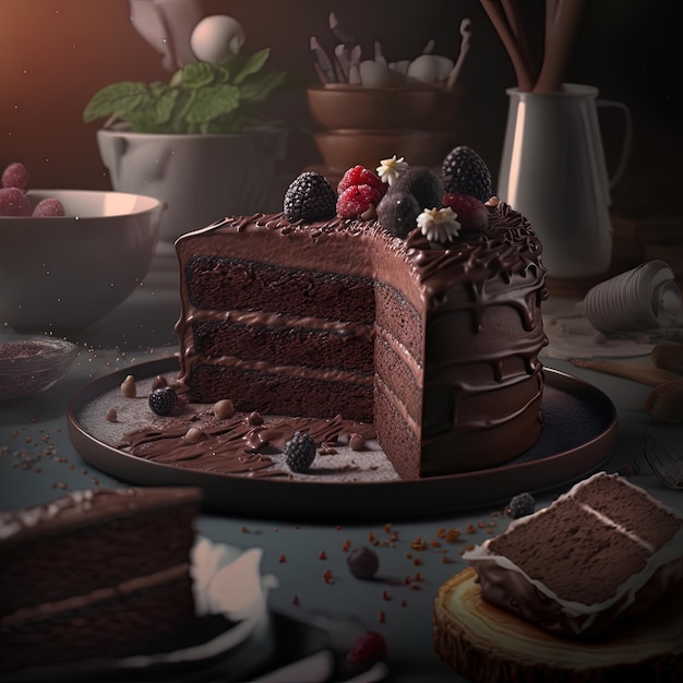 Delicious dessert, elegant, homemade chocolate cake